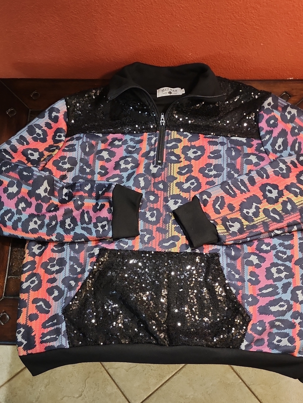 Women's Crazy Train Cheetah And Sequin Pullover - Size XL